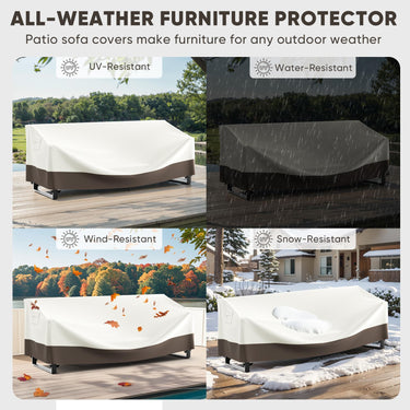 Belord 83-inch waterproof patio sofa cover made of 600D fabric with click-close straps and UV protection, suitable for outdoor furniture.