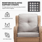 Belord 2-piece patio wicker chair set with armrests and white cushions, perfect for outdoor conversation areas.