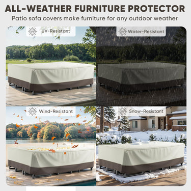 Belord 126-inch waterproof patio furniture cover made of 600D fabric, UV and wind proof, protects outdoor furniture from weather.