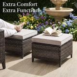 Belord 2-piece patio wicker ottoman set with side tables, part of NTC Series, showing woven wicker design and cushion tops.