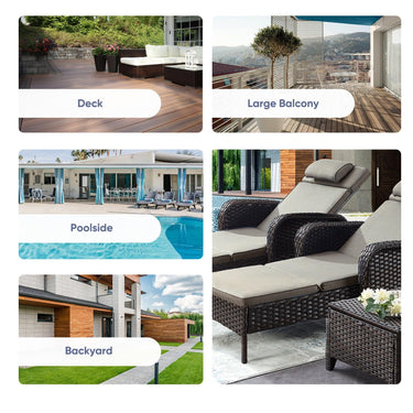 Belord outdoor wicker chaise lounge in patio conversation set, 5-position adjustable backrest with 500 lb capacity, NTC Series.