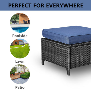 Belord 2-piece patio wicker ottoman set with side tables from the NTC Series, perfect for outdoor conversation spaces.