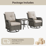 Belord 3-piece outdoor wicker swivel glider patio set with two chairs and side table, NTC Series for outdoor seating and conversation