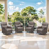 Pair of Belord swivel patio chairs with 360° rotation and 5-inch cushions, part of the NTC Series, shown outdoors with cushions.