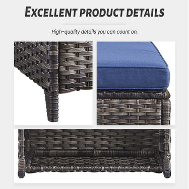 Belord 2-piece patio wicker ottoman set with side tables, part of the NTC Series for outdoor conversation and relaxation.