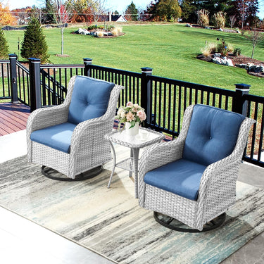 Square Belord outdoor wicker side table with glass top and storage shelf, part of the NTC patio conversation sets.