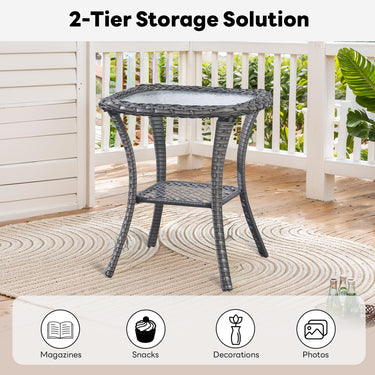 Belord 3-piece patio wicker furniture set with two chairs and a side table, part of the NTC series, ideal for outdoor conversation areas.
