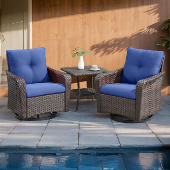 Outdoor Wicker Swivel Rocker Chair Set of 3 with Table, MN Series