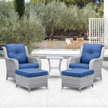 Belord 2-piece patio wicker ottoman set with side tables, part of the NTC Series, ideal for outdoor conversation spaces.