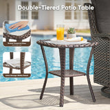 Belord 3-piece outdoor wicker swivel glider patio set with two chairs and side table, part of the NTC series.