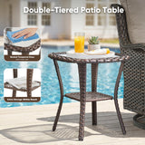 Belord 3-piece outdoor wicker swivel glider patio set with two chairs and side table, perfect for outdoor conversation areas.